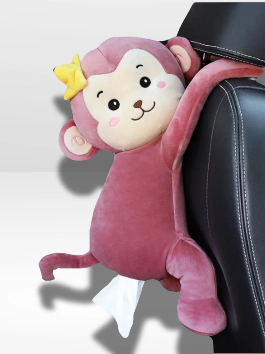 Caixa de Lenços de Pelúcia Macaco Rosa